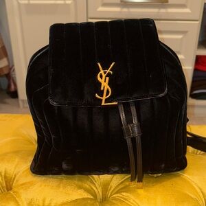 Yves Saint Laurent Velvet Black Backpack with Gold Logo